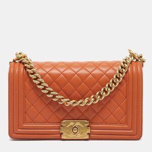 Chanel Orange Quilted Leather Medium Classic Boy Flap Bag